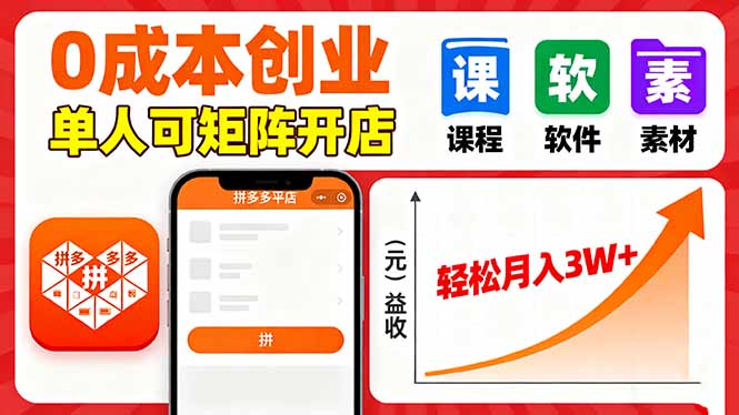 拼多多虚拟电商,0成本,单人可矩阵开店,轻松月入3W+-宝藏屋创业网