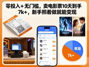 零投入+无门槛,卖电影票10天到手7k+,新手照着做就能变现【揭秘】-宝藏屋创业网