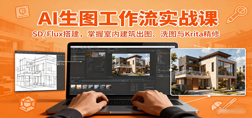 https://wc.yk520.top/wp-content/uploads/2025/09/20250920103130-68ce82824cd26.png AI生图工作流实战课:SD/Flux搭建,掌握室内建筑出图、洗图与Krita精修