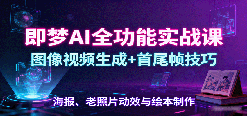 https://wc.yk520.top/wp-content/uploads/2025/09/20250920121035-68ce99bb76d8f.png 即梦AI全功能实战课:图像视频生成+首尾帧技巧,海报、老照片动效与绘本制作