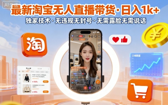 https://wc.yk520.top/wp-content/uploads/2025/09/20250921023025-68cf6341bbcd9.jpeg 最新淘宝无人直播带货,日入1k+,独家技术,无违规无封号,无需露脸无需说话【揭秘】