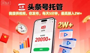 【头条号托管】我提供视频,你发布,每天5分钟,最高躺入2W+【揭秘】-宝藏屋创业网