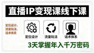 直播IP变现课线下课,定位设计、流量玩法、话术体系,3天掌握年入千万密码-宝藏屋创业网