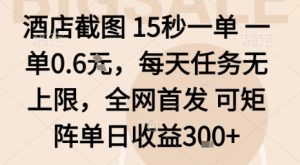 酒店截图15秒一单,一单0.6米,每天任务无上限,全网首发可矩阵单日收益3张【揭秘】-宝藏屋创业网