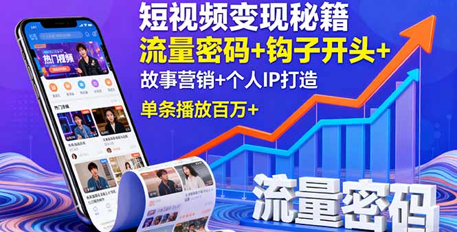 短视频变现秘籍,流量密码+钩子开头+故事营销+个人IP打造,单条播放百万+-宝藏屋创业网