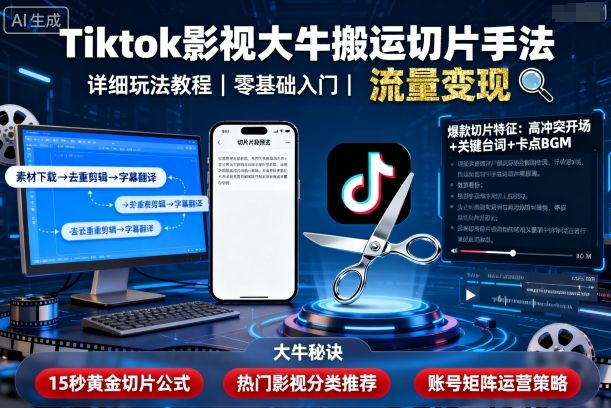 Tiktok影视大牛搬运切片手法，详细玩法教程-宝藏屋创业网