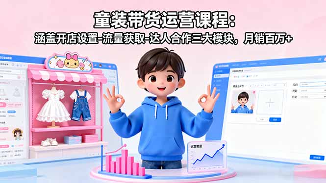 https://wc.yk520.top/wp-content/uploads/2025/09/20250924022017-68d355613b3c8.jpeg 童装带货运营课程:涵盖开店设置-流量获取-达人合作三大模块,月销百万+