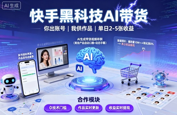 https://wc.yk520.top/wp-content/uploads/2025/09/20250924022041-68d35579f128c.jpeg 快手黑科技AI带货,你提供账号,我提供作品并发布,单日2-5张【揭秘】