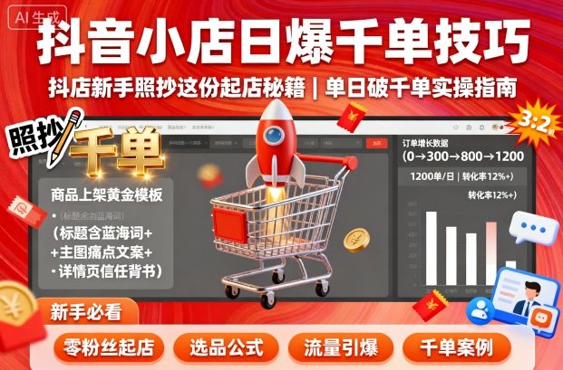 抖音小店日爆千单技巧，抖店新手照抄这份起店秘籍，单日破千单-宝藏屋创业网