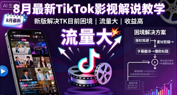 8月最新TikTok影视解说教学，新版解决TK目前困境，流量大，收益高-宝藏屋创业网