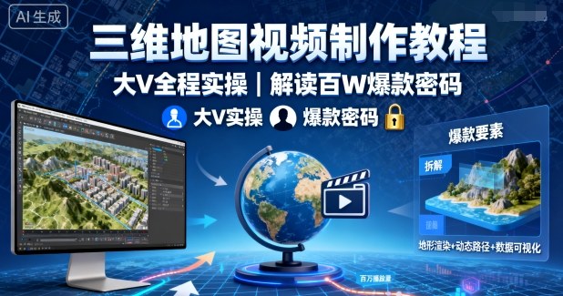 https://wc.yk520.top/wp-content/uploads/2025/09/20250925101032-68d51518c81ae.jpeg 三维地图视频制作教程,大V全程实操,解读百W爆款密码