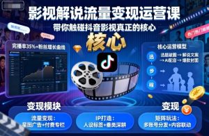 影视解说流量变现运营课,带你触碰抖音影视真正的核心-宝藏屋创业网