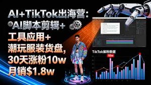 AI+TikTok出海营:AI脚本剪辑+工具应用+潮玩服装货盘,30天涨粉10w月销$1.8w-宝藏屋创业网