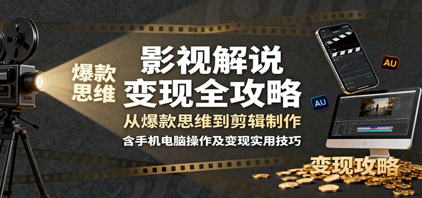 影视解说变现全攻略：从爆款思维到剪辑制作，含手机电脑操作及变现实用技巧-宝藏屋创业网