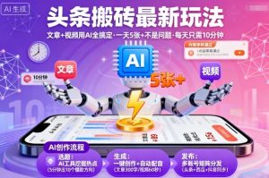 头条搬砖最新玩法,文章+视频用AI全搞定,一天5张+不是问题,每天只需10分钟-宝藏屋创业网
