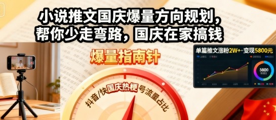 小说推文国庆爆量方向规划，帮你少走弯路，国庆在家搞钱-宝藏屋创业网