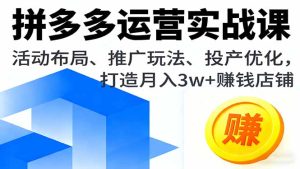 拼多多运营实战课,活动布局、推广玩法、投产优化,打造月入3w+赚钱店铺-宝藏屋创业网
