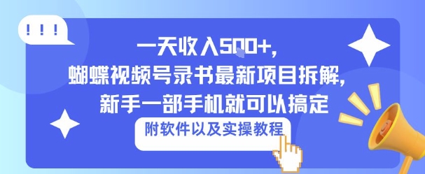 一天收入5张+，蝴蝶视频号录书最新项目拆解，新手一部手机就可以搞定（附软件以及实操教程）-宝藏屋创业网