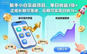 新手小白实战项目,单日收益3张+,正规长期可落地,后期可实现日收1k+-宝藏屋创业网
