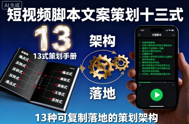 https://wc.yk520.top/wp-content/uploads/2025/10/20251001065016-68dccf28d37b5.jpeg 短视频脚本文案策划十三式,13种可复制落地的策划架构