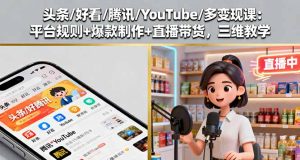头条/好看/腾讯/YouTube/多变现课:平台规则+爆款制作+直播带货,三维教学-宝藏屋创业网