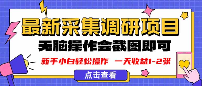 新版采集调研项目，截图上传即可，无脑操作，日收益1-2张-宝藏屋创业网