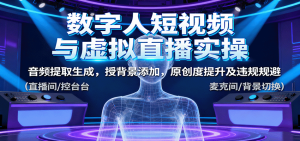 数字人短视频与虚拟直播实操,音频提取生成,背景添加,原创度提升及违规规避-宝藏屋创业网