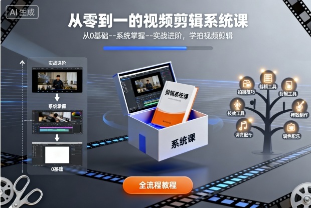 https://wc.yk520.top/wp-content/uploads/2025/10/20251002141043-68de87e3ece2e.jpeg 从零到一的视频剪辑系统课,从0基础–系统掌握–实战进阶,学拍视频剪辑