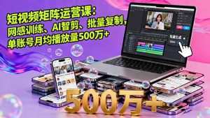 短视频矩阵运营课:网感训练、AI智剪、批量复制,单账号月均播放量500万+-宝藏屋创业网