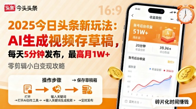 https://wc.yk520.top/wp-content/uploads/2025/10/20251008041153-68e5e48927338.jpeg 2025年今日头条躺賺新玩法,AI生成视频存草稿,每天5分钟发布,最高月1W+【揭秘】