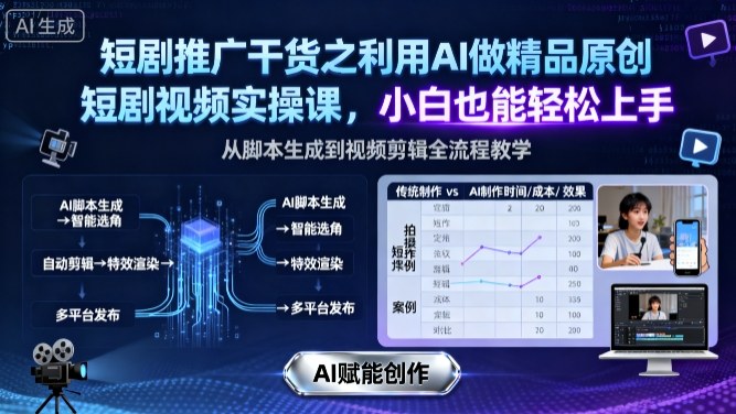 短剧推广干货之利用AI做精品原创短剧视频实操课，小白也能轻松上手-宝藏屋创业网