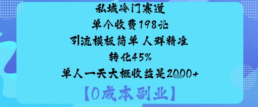私域冷门赛道:单个收费198米引流模板简单人群精准转化45%单人一天大概收益是1k+-宝藏屋创业网