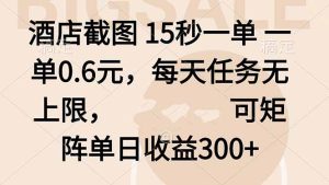 酒店截图 15秒一单 一单0.6元,每天任务无上限,可矩阵单日收益300+-宝藏屋创业网