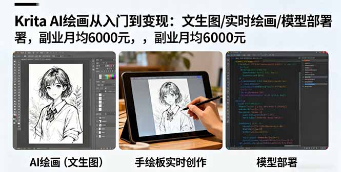 https://wc.yk520.top/wp-content/uploads/2025/10/20251009123037-68e7aaed01f68.jpeg Krita AI绘画从入门到变现:文生图/实时绘画/模型部署,副业月均6000元