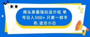 微头条最强玩法介绍一个号日入5张+只要一部手机适合小白-宝藏屋创业网