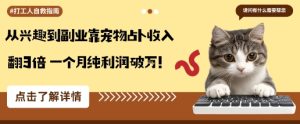 从兴趣到副业靠宠物占卜收入翻3倍一个月纯利润破W-宝藏屋创业网