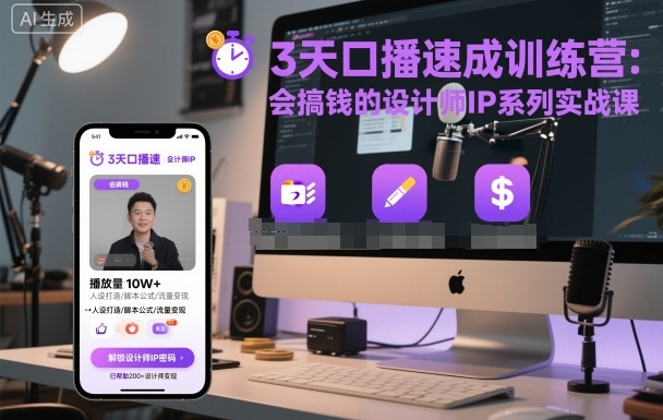 https://wc.yk520.top/wp-content/uploads/2025/10/20251011042107-68e9db33e2aee.jpeg 3天口播速成训练营,会搞钱的设计师IP系列实战课