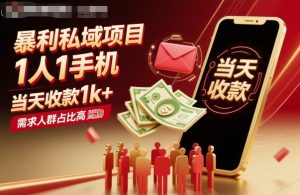 暴利私域项目1人1手机,当天收款1k+,需求人群占比高,当天就能见到钱-宝藏屋创业网
