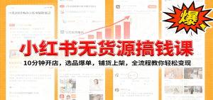 小红书无货源爆单课:10分钟开店,选品爆单,铺货上架,全流程教你轻松变现-宝藏屋创业网