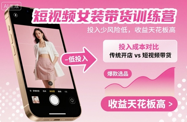 短视频女装带货训练营，投入少风险低，收益天花板高-宝藏屋创业网