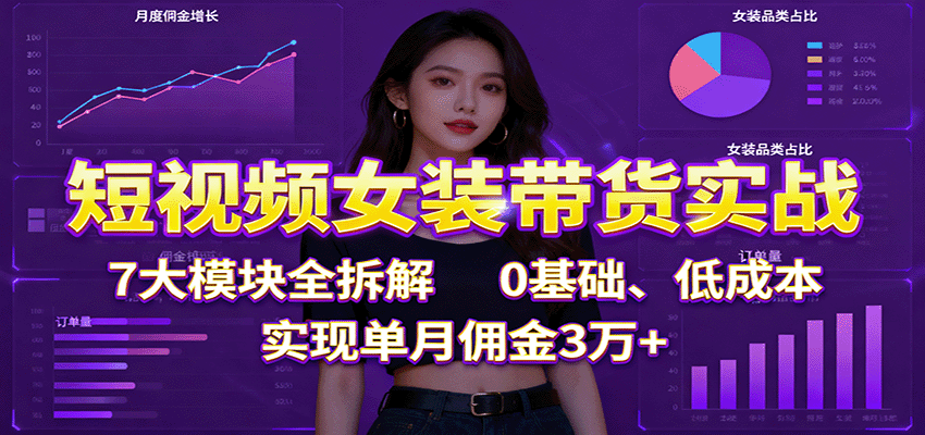 短视频女装带货实战：7大模块全拆解，0基础、低成本，实现单月佣金3万+-宝藏屋创业网