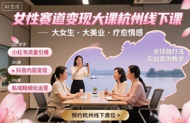 https://wc.yk520.top/wp-content/uploads/2025/10/20251015101128-68ef735031c3b.jpeg 女性赛道变现大课杭州线下,大女生,大美业,疗愈情感,一套小红书、抖音、私域全链路打法