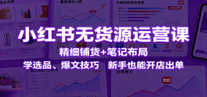 小红书无货源运营课:精细铺货+笔记布局,学选品、爆文技巧,新手也能开店出单-宝藏屋创业网