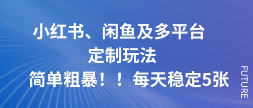 小红书、闲鱼及多平台定制玩法简单粗暴！每天稳定5张-宝藏屋创业网