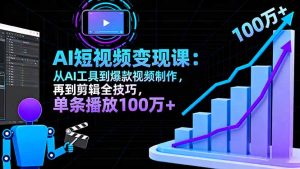 AI+短视频变现10月课:从AI工具到爆款视频制作+剪辑全技巧 单条播放100w+-宝藏屋创业网