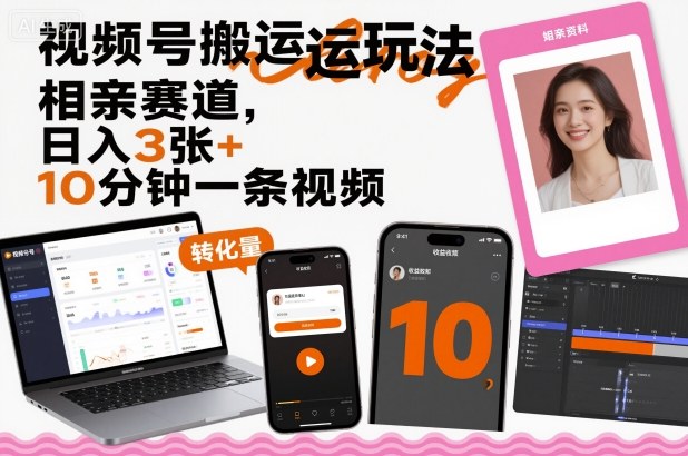 视频号搬运玩法，相亲赛道，日入3张+，10分钟一条视频-宝藏屋创业网