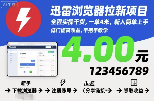 https://wc.yk520.top/wp-content/uploads/2025/10/20251019081042-68f49d02d3439.jpeg 迅雷浏览器拉新项目,全程实操干货,一单4米,新人简单上手