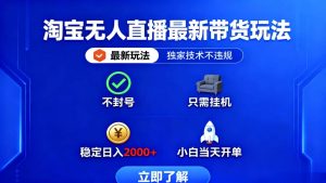 淘宝无人直播最新带货最新玩法, 独家技术不违规,也不封号,只需要挂…-宝藏屋创业网