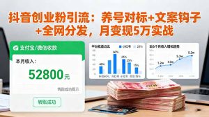 抖音创业粉引流:养号对标+文案钩子+全网分发,月变现5万实战-宝藏屋创业网