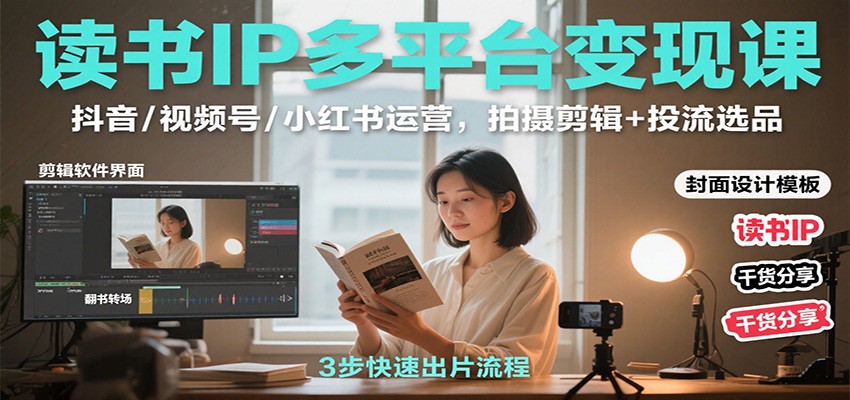 读书IP多平台变现课：抖音/视频号/小红书运营，拍摄剪辑+投流选品-宝藏屋创业网